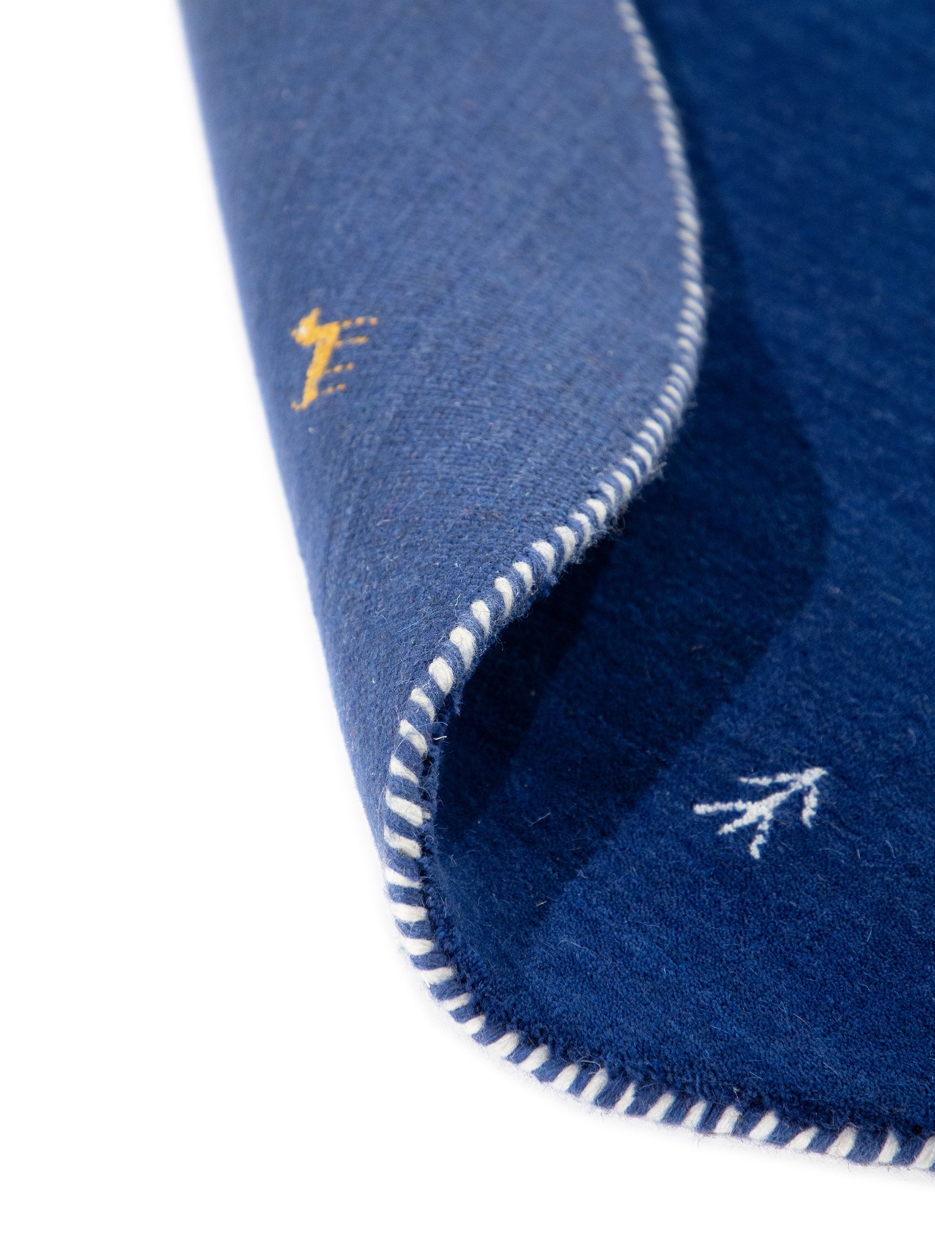 Wollteppich Gabbeh Uni Rund Blau aus Wolle