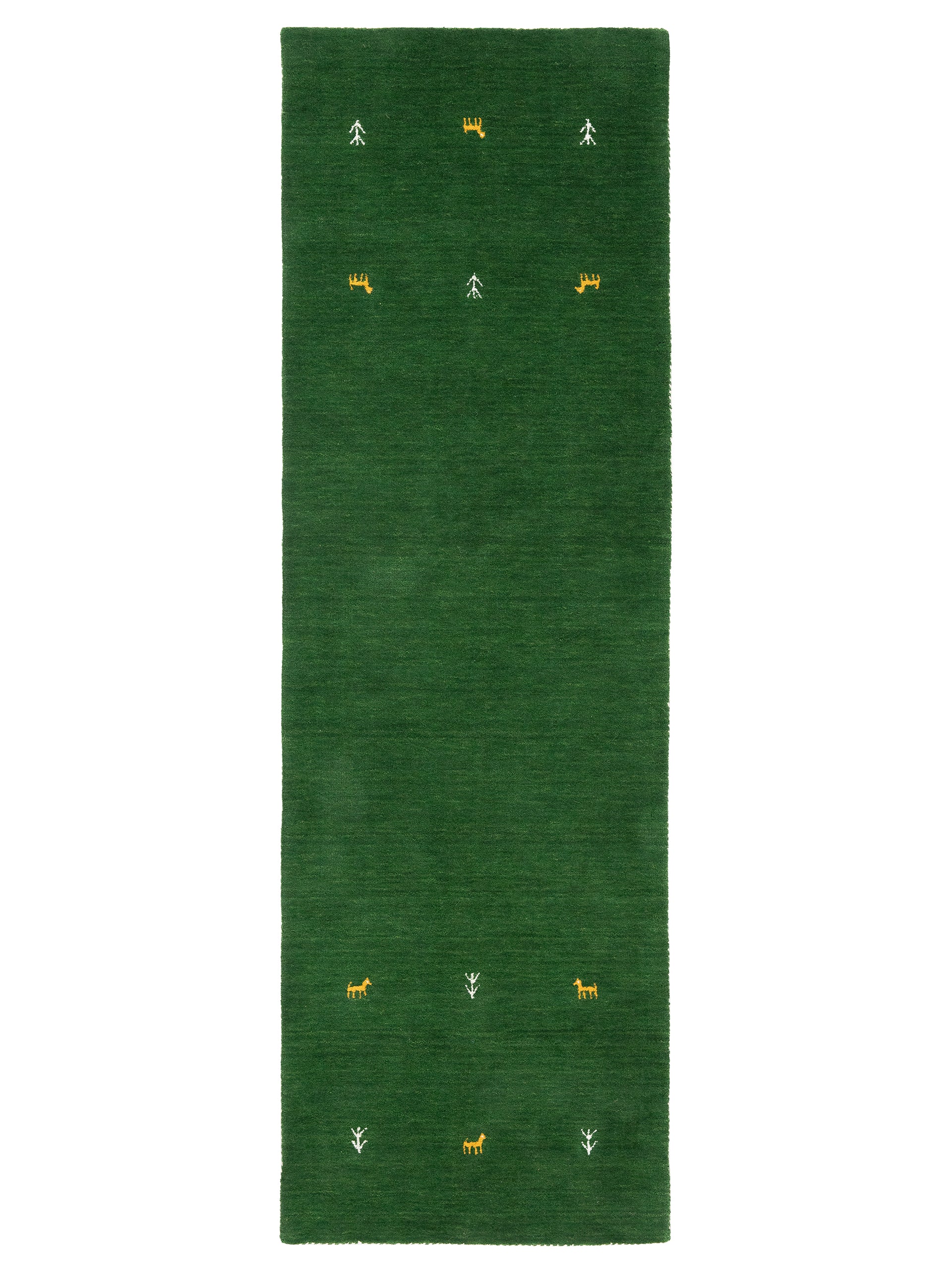 Wollteppich Gabbeh Uni Läufer Grün aus Wolle