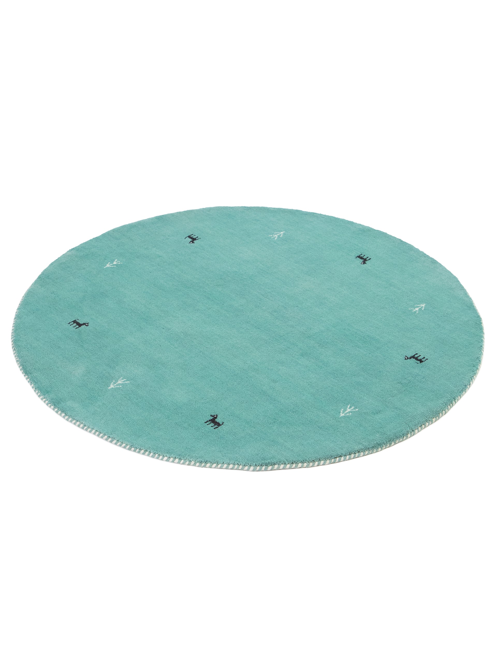 Wollteppich Gabbeh Uni Rund Türkis aus Wolle