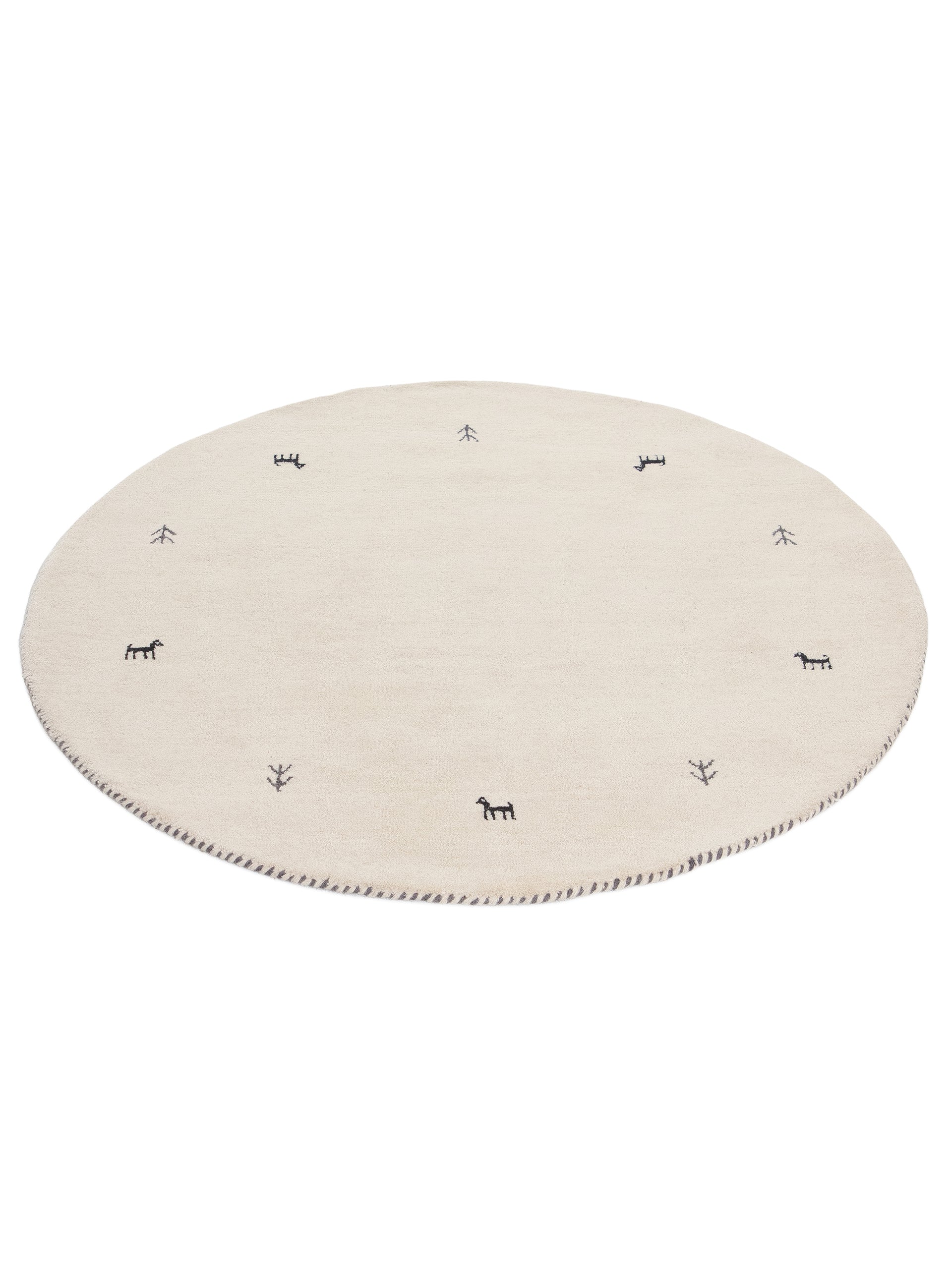 Wollteppich Gabbeh Uni Rund Weiß aus Wolle