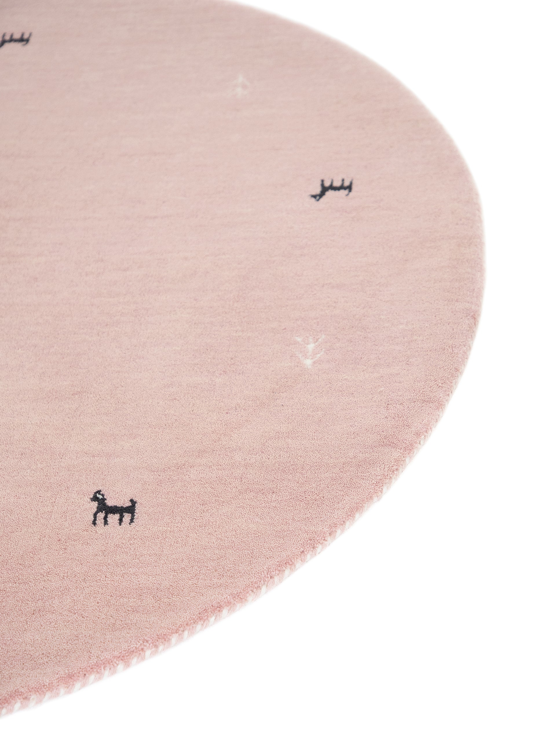 Wollteppich Gabbeh Uni Rund Rosa aus Wolle
