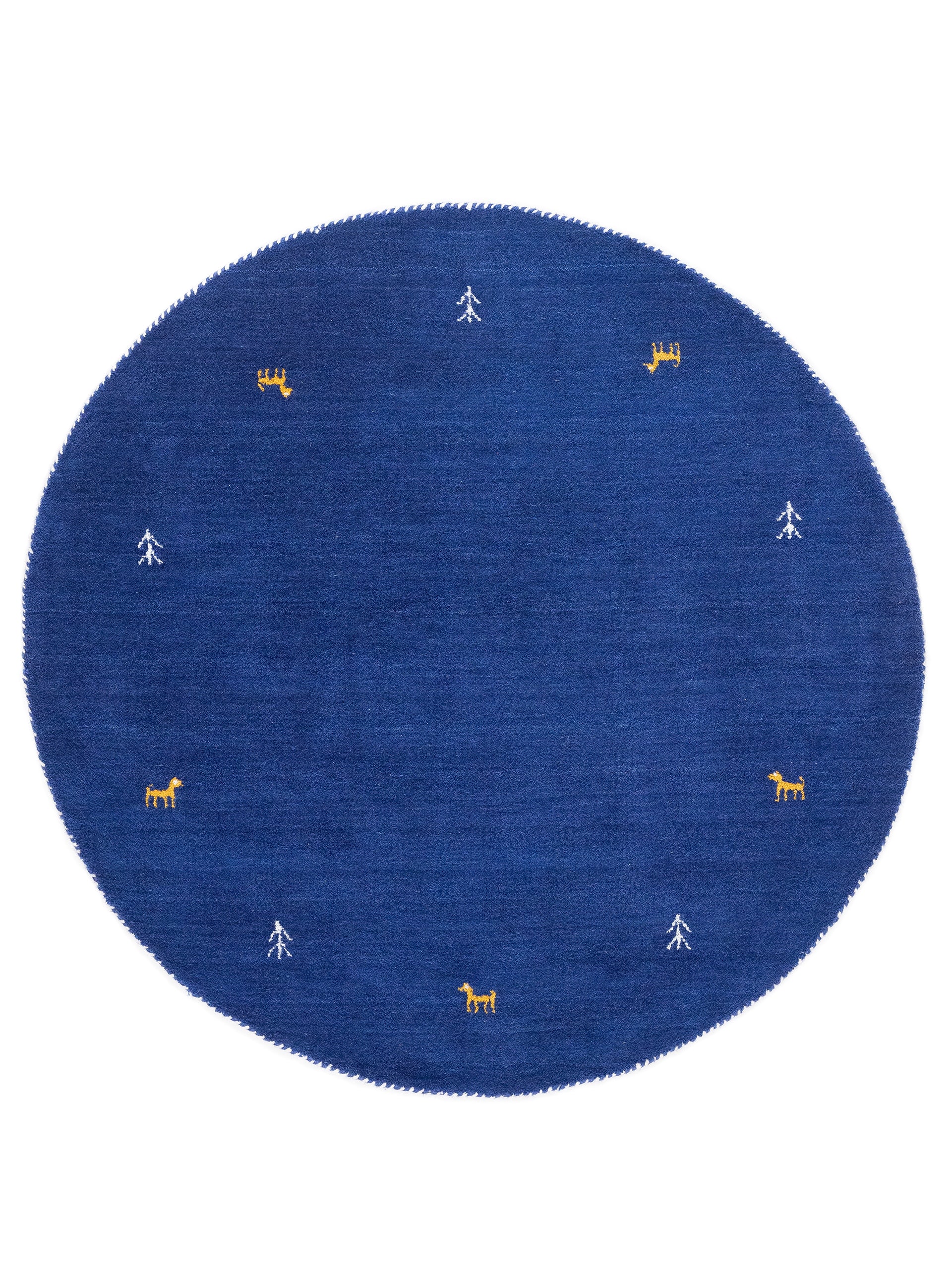 Wollteppich Gabbeh Uni Rund Blau aus Wolle