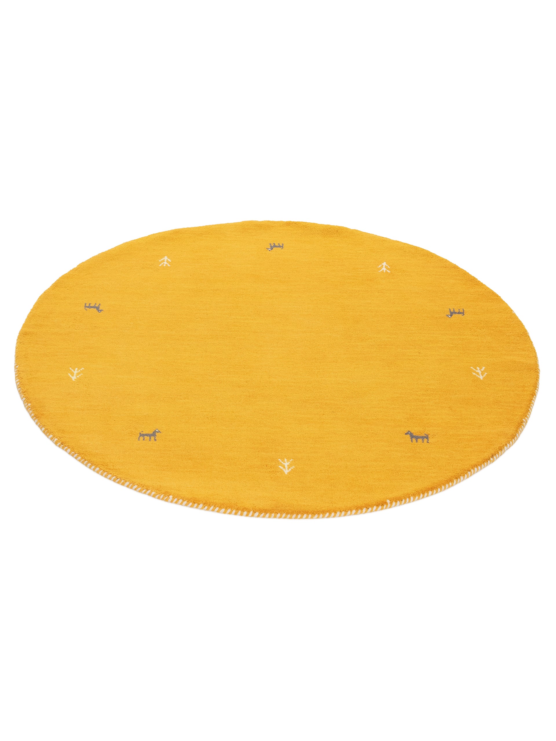 Wollteppich Gabbeh Uni Rund Gelb aus Wolle