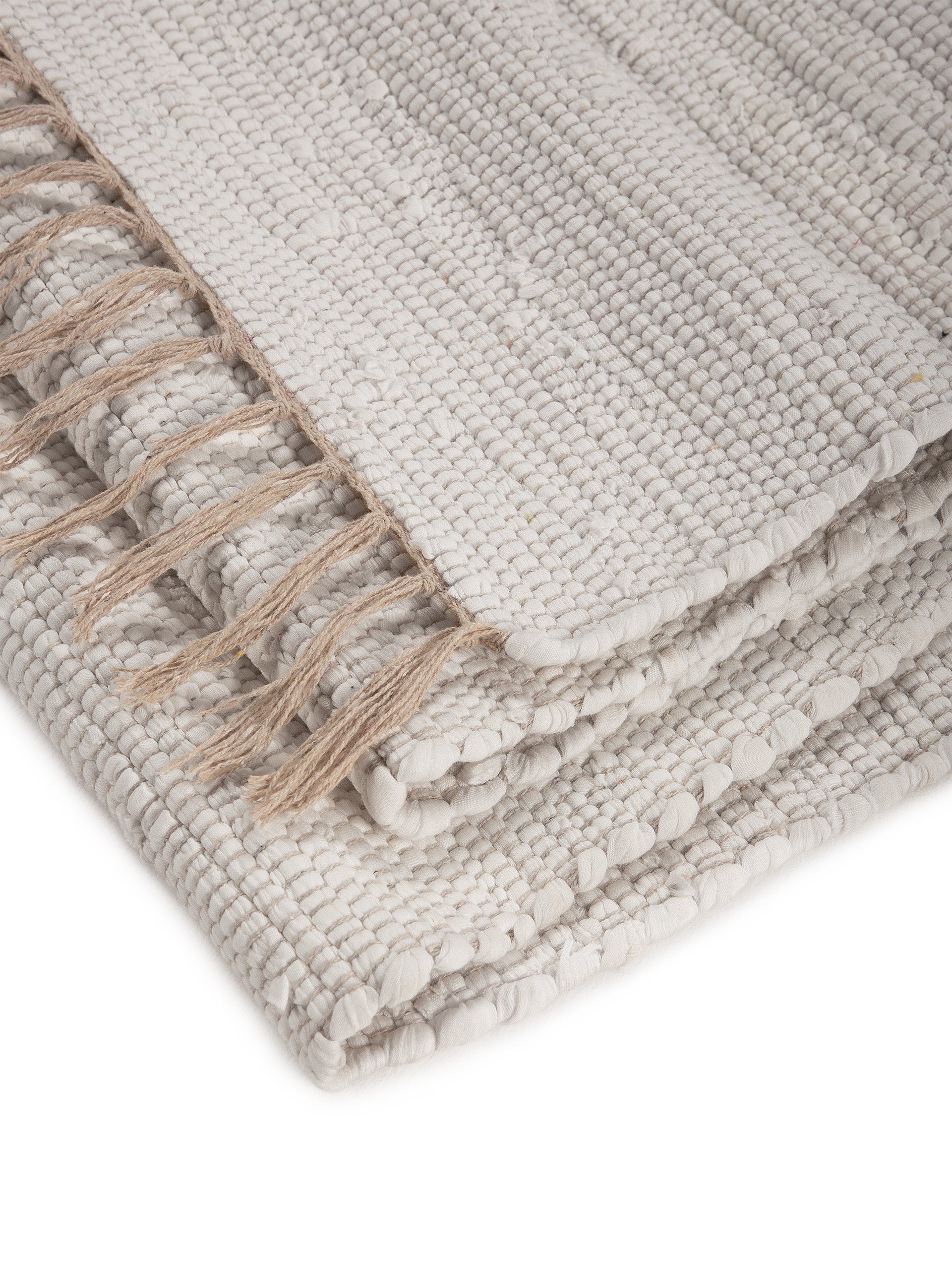 Kelim Chindi Uni Weiß in weiß aus baumwolle