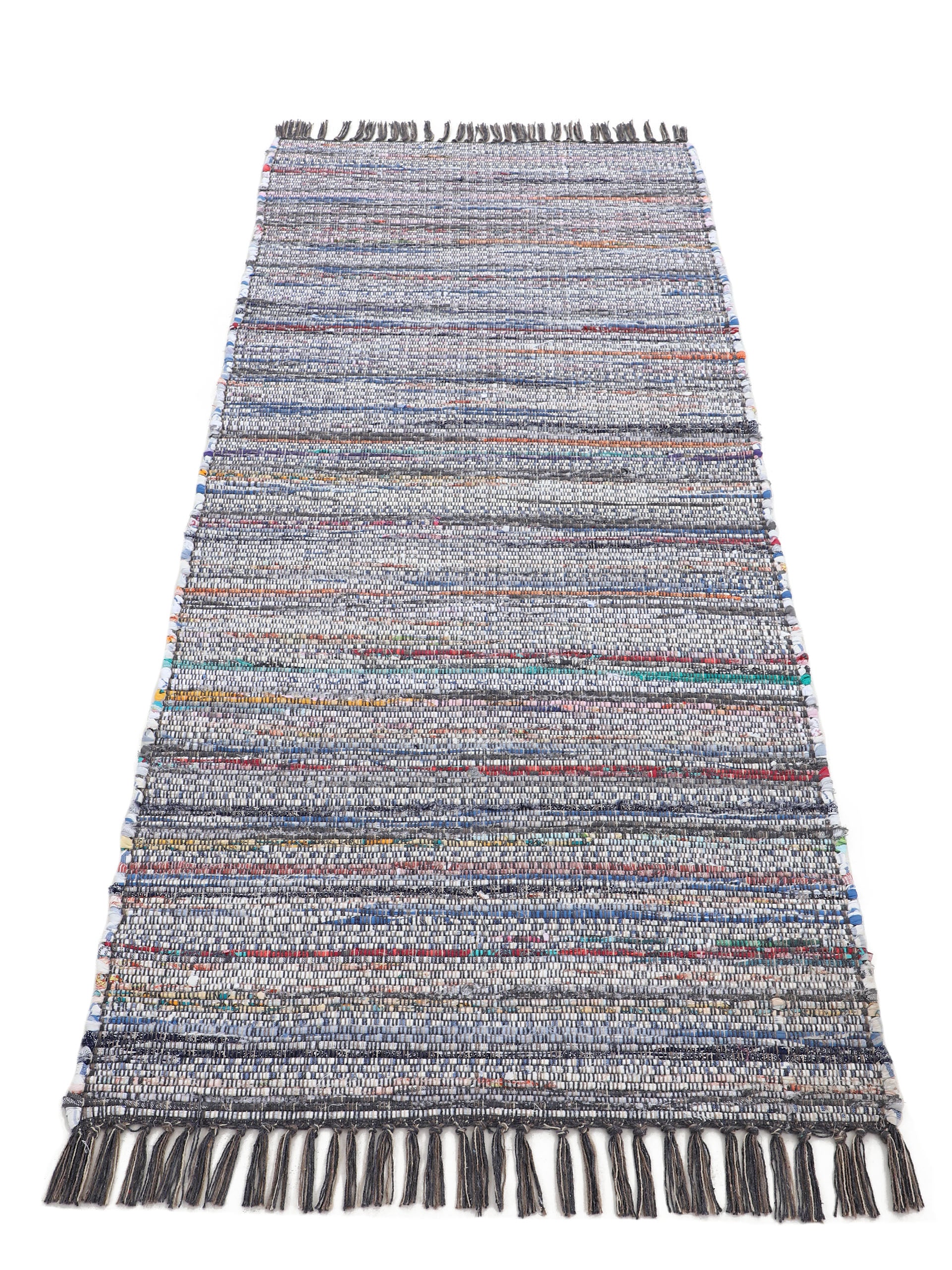 Kelim Chindi Läufer Grau in grau