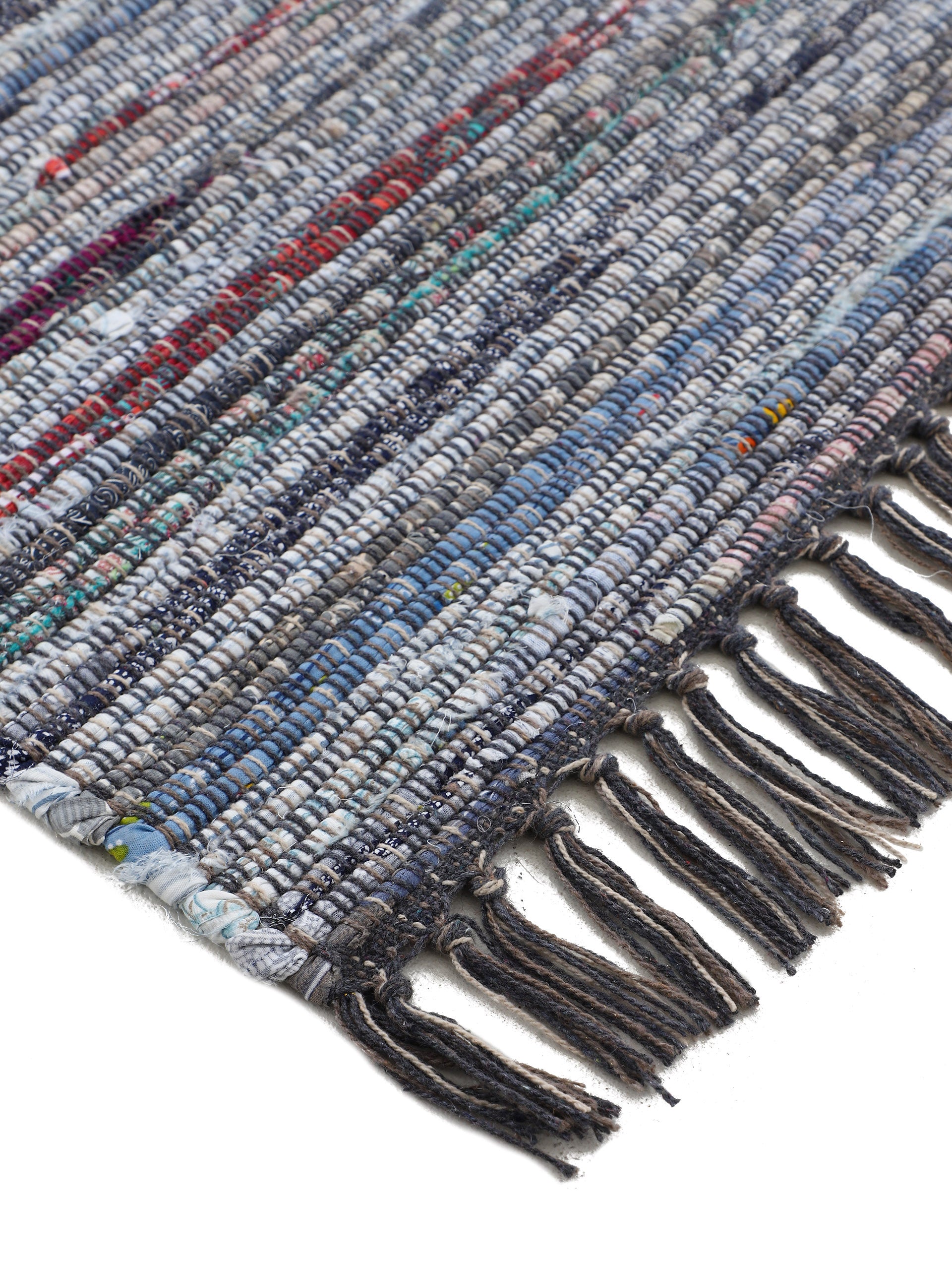 Kelim Chindi Läufer Grau in grau