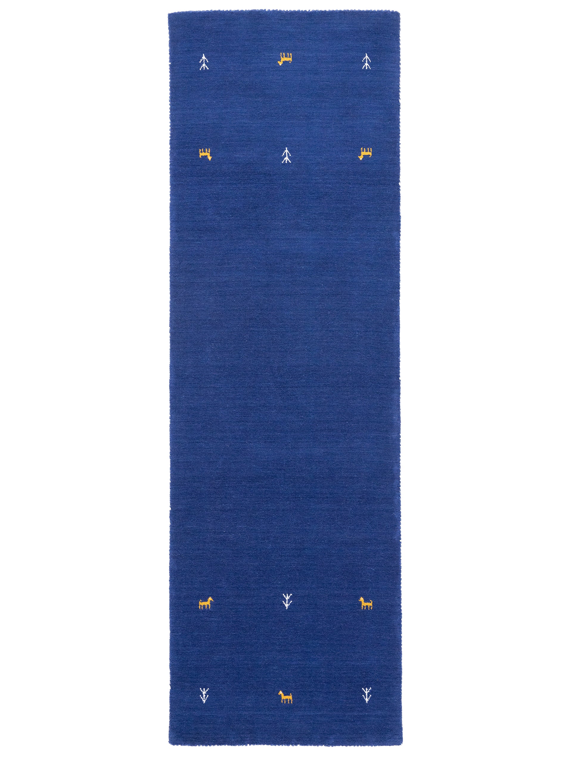 Wollteppich Gabbeh Uni Läufer Blau aus Wolle