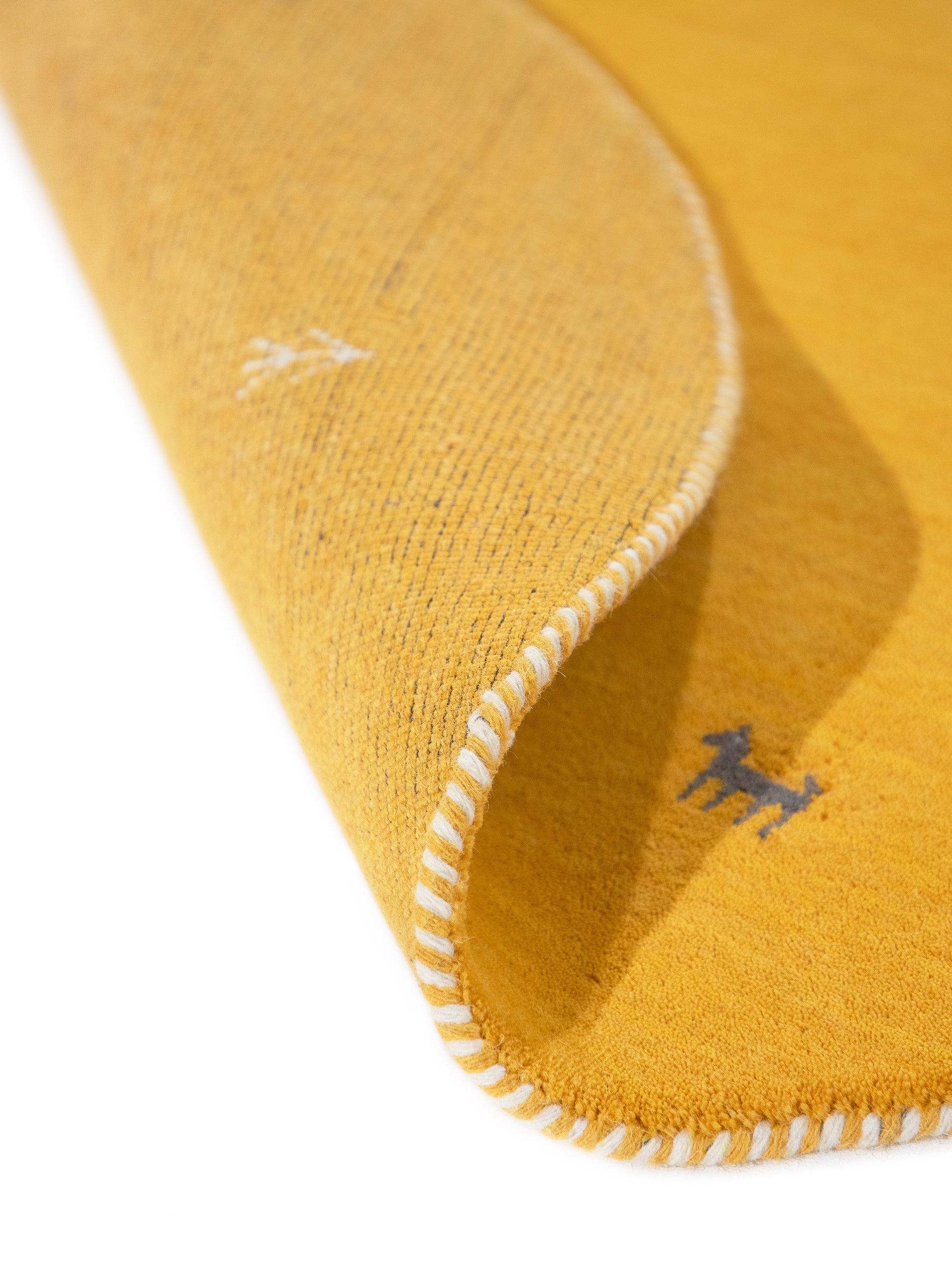 Wollteppich Gabbeh Uni Rund Gelb aus Wolle