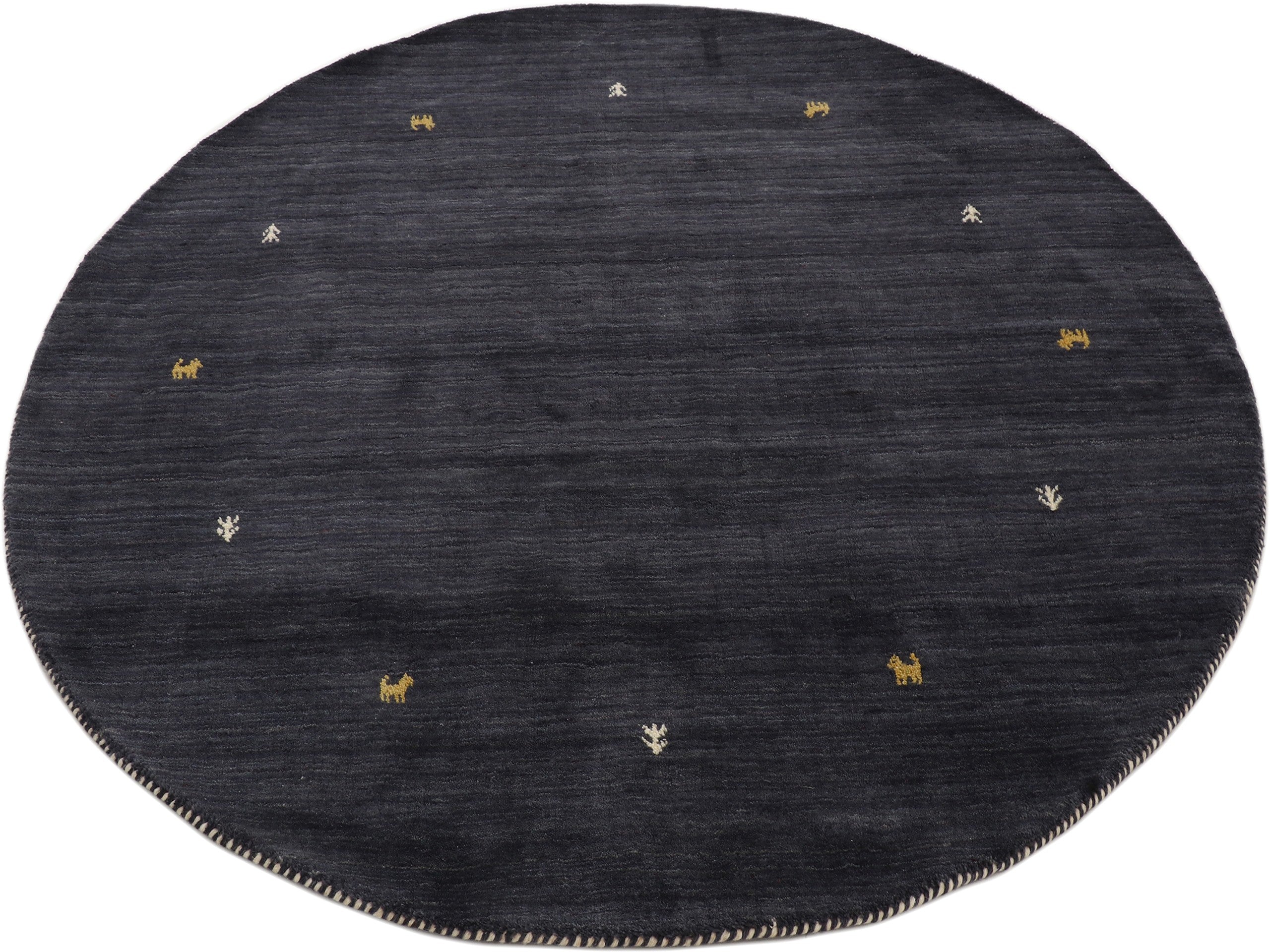 Wollteppich Gabbeh Uni Rund Schwarz in schwarz aus wolle