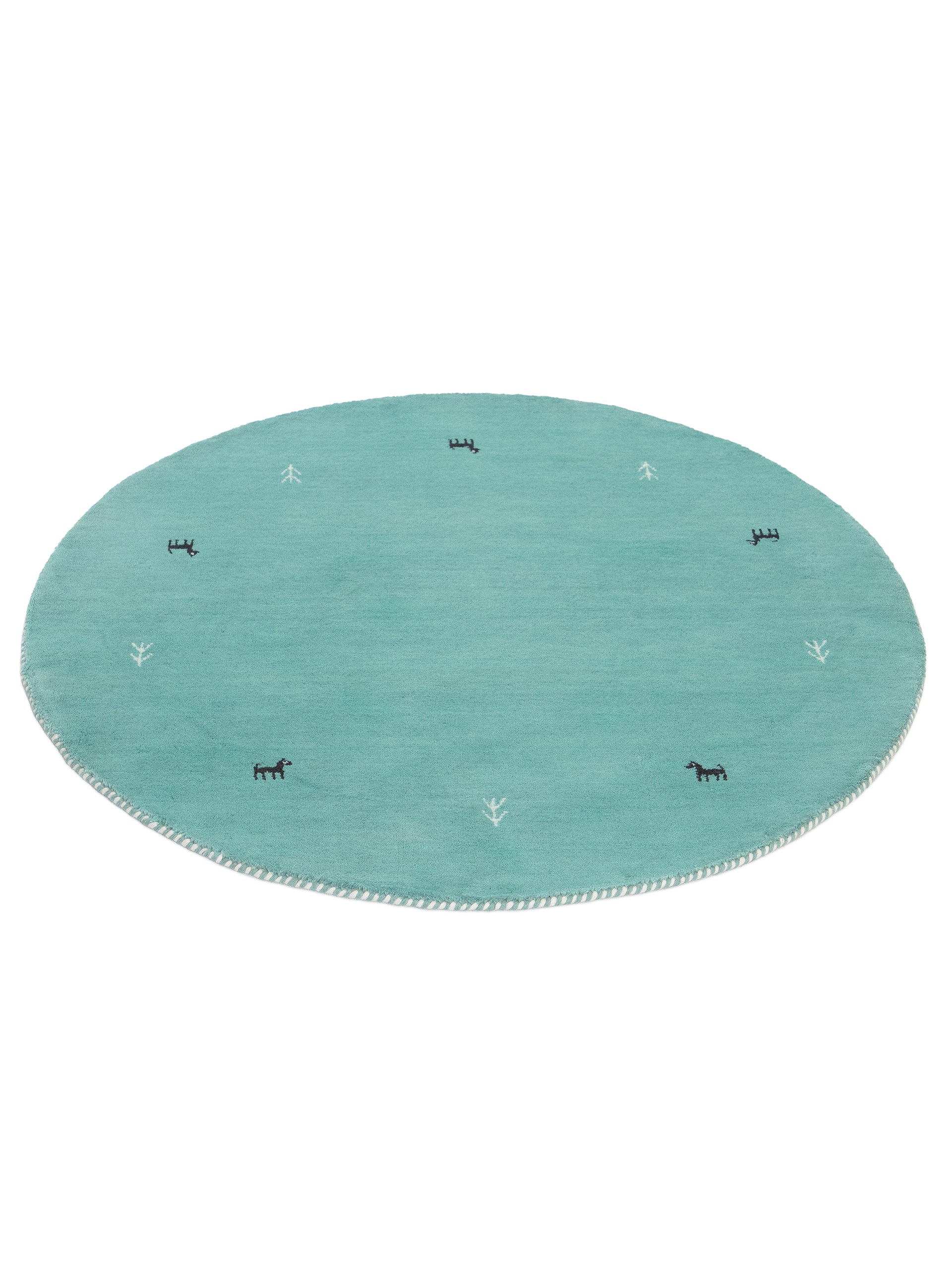 Wollteppich Gabbeh Uni Rund Türkis aus Wolle