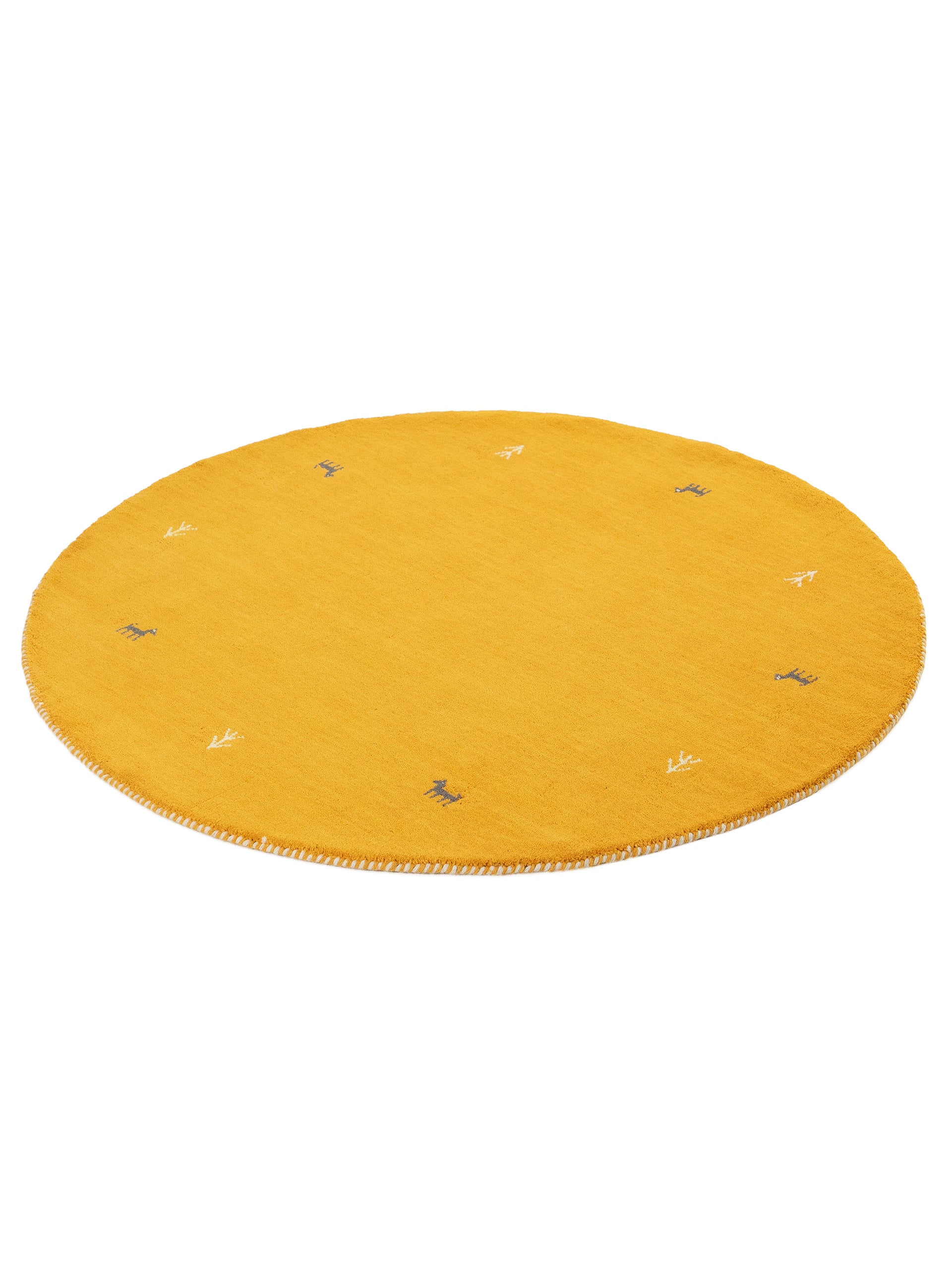 Wollteppich Gabbeh Uni Rund Gelb aus Wolle