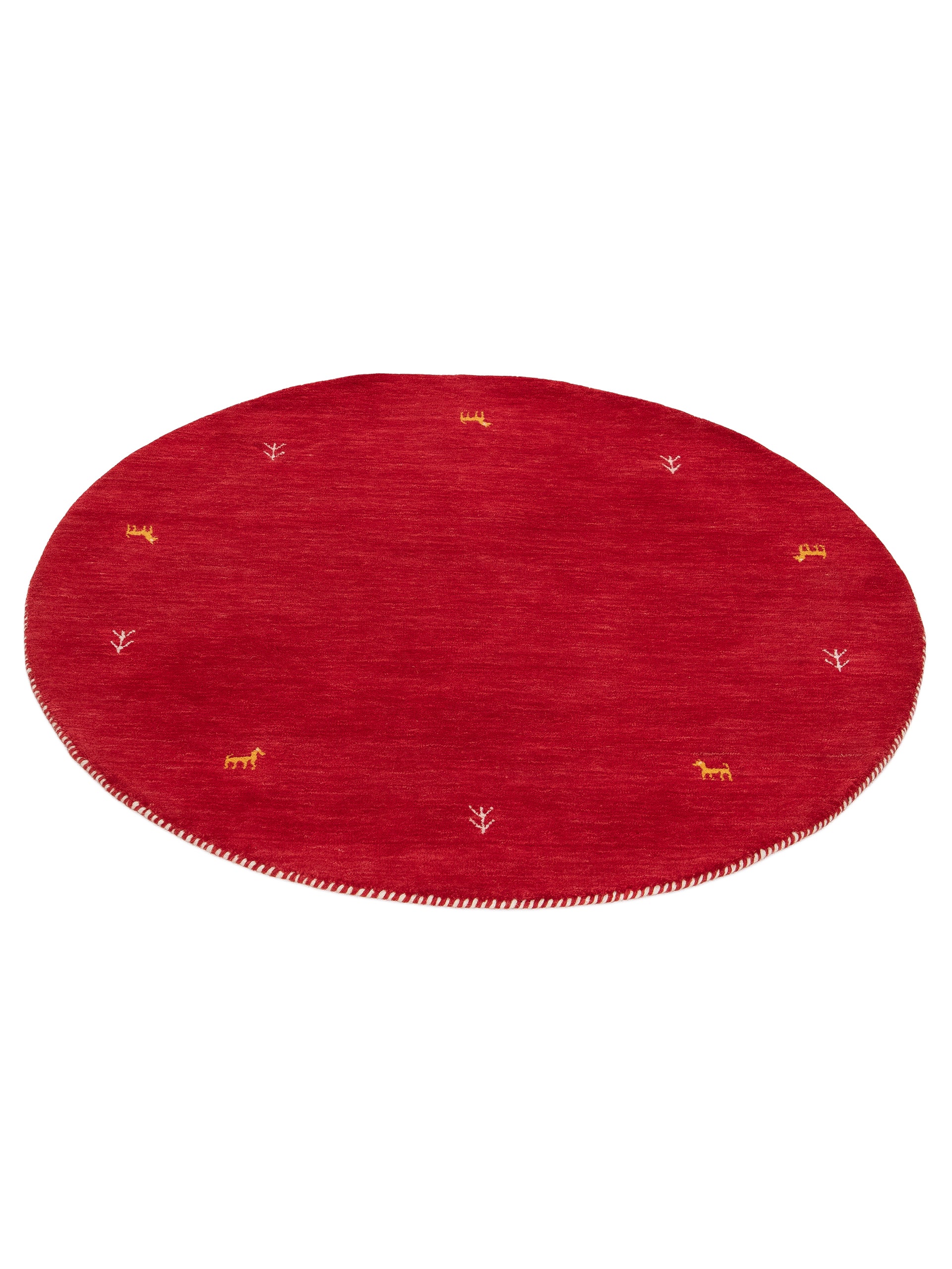 Wollteppich Gabbeh Uni Rund Rot aus Wolle