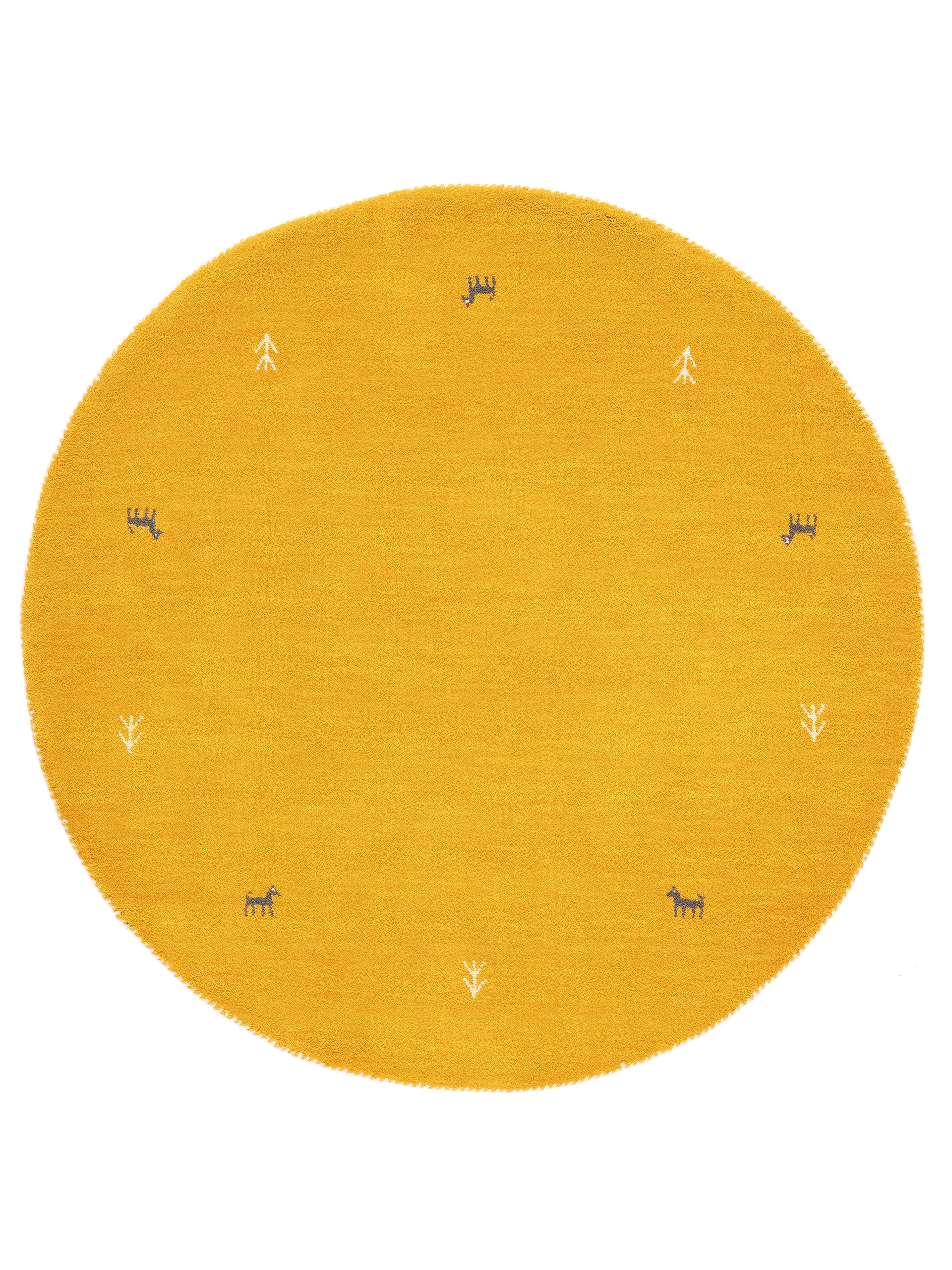 Wollteppich Gabbeh Uni Rund Gelb aus Wolle
