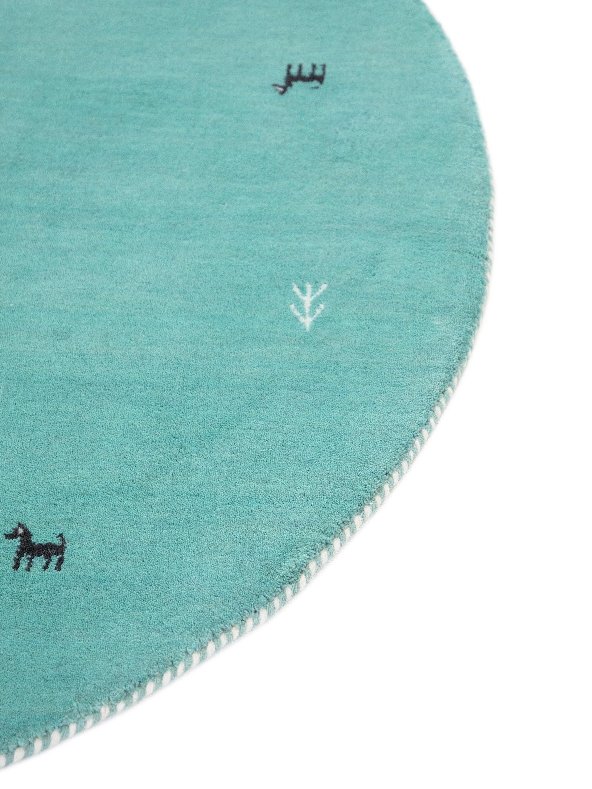 Wollteppich Gabbeh Uni Rund Türkis aus Wolle