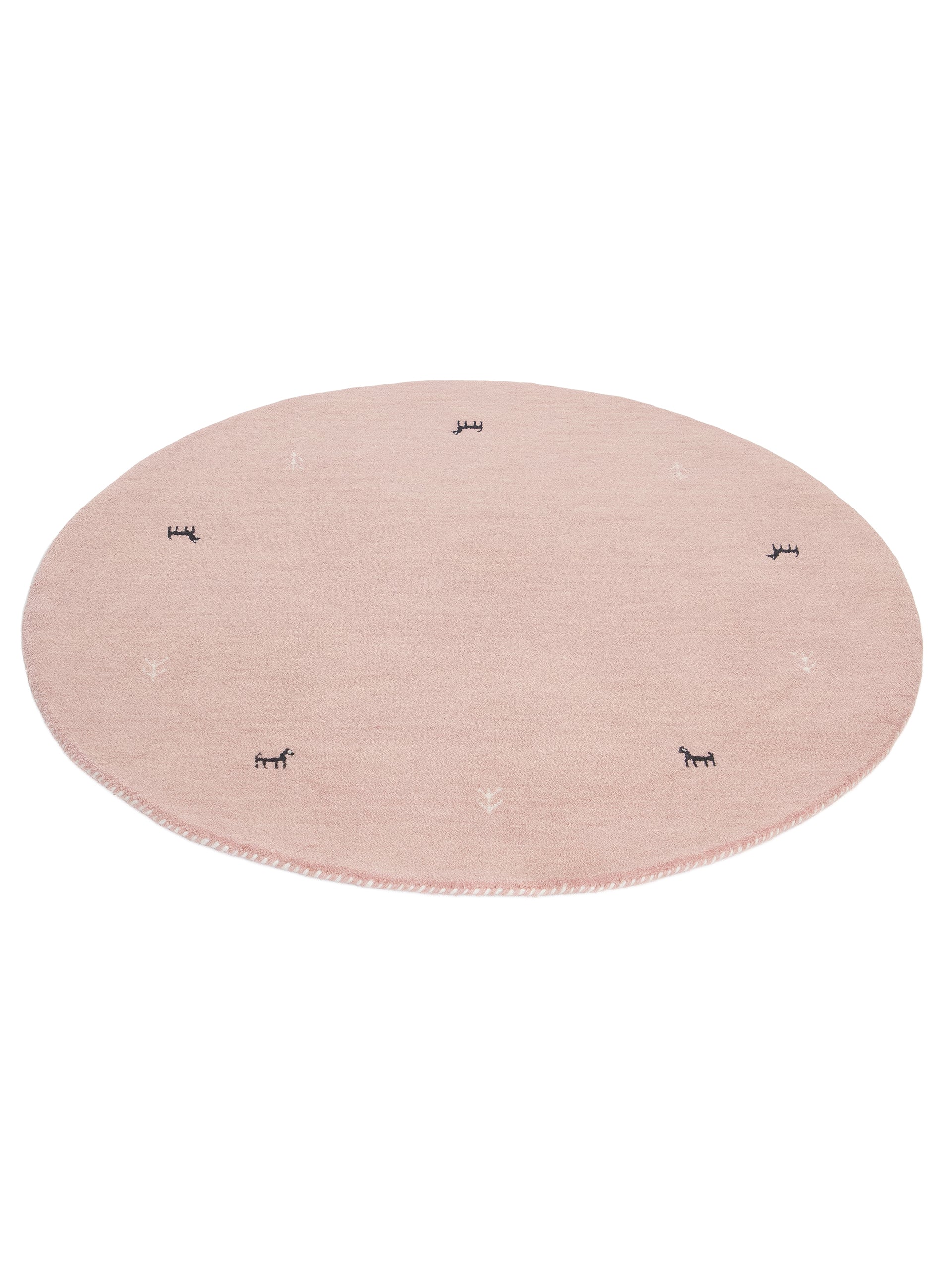 Wollteppich Gabbeh Uni Rund Rosa aus Wolle
