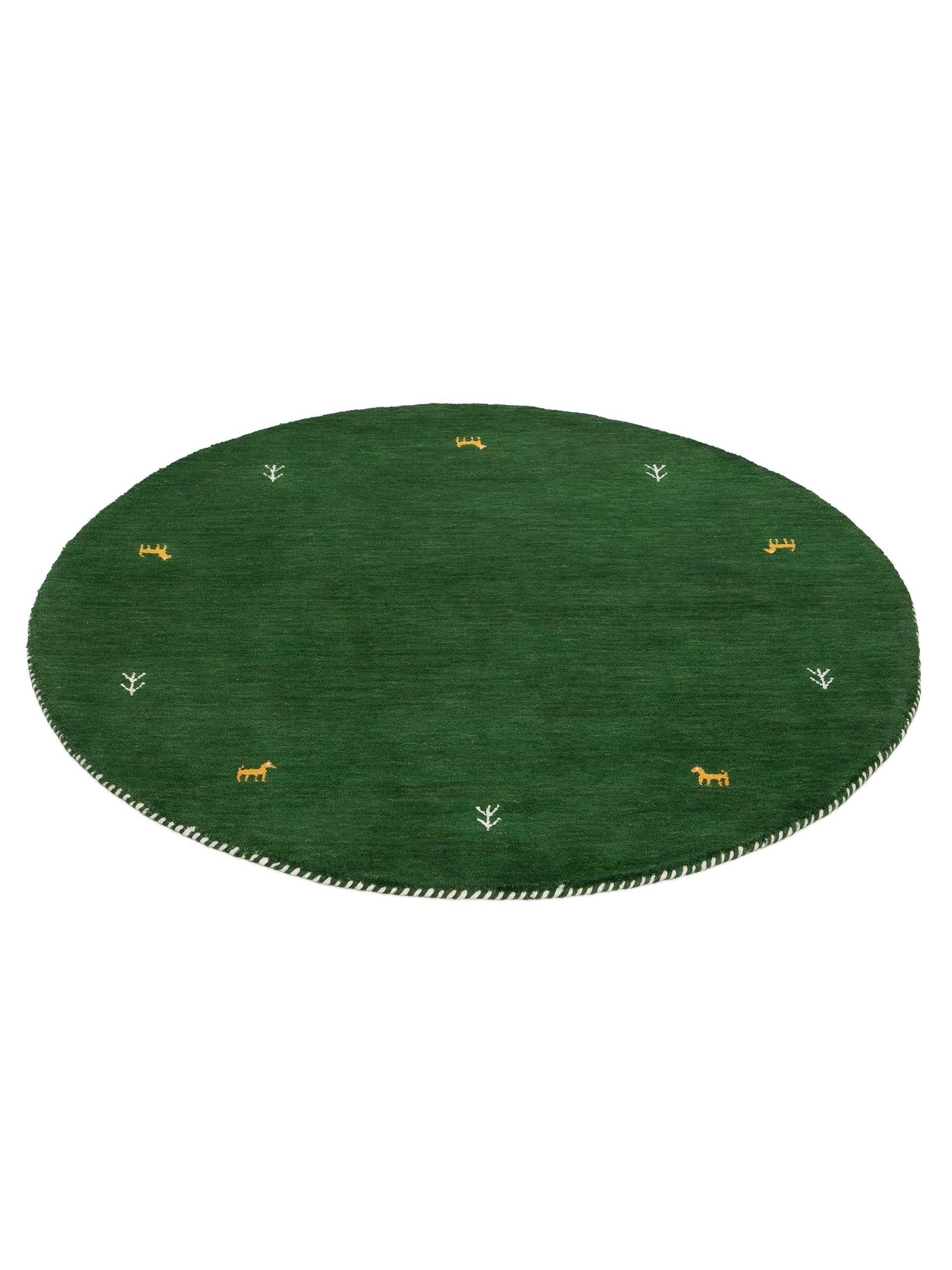 Wollteppich Gabbeh Uni Rund Grün aus Wolle