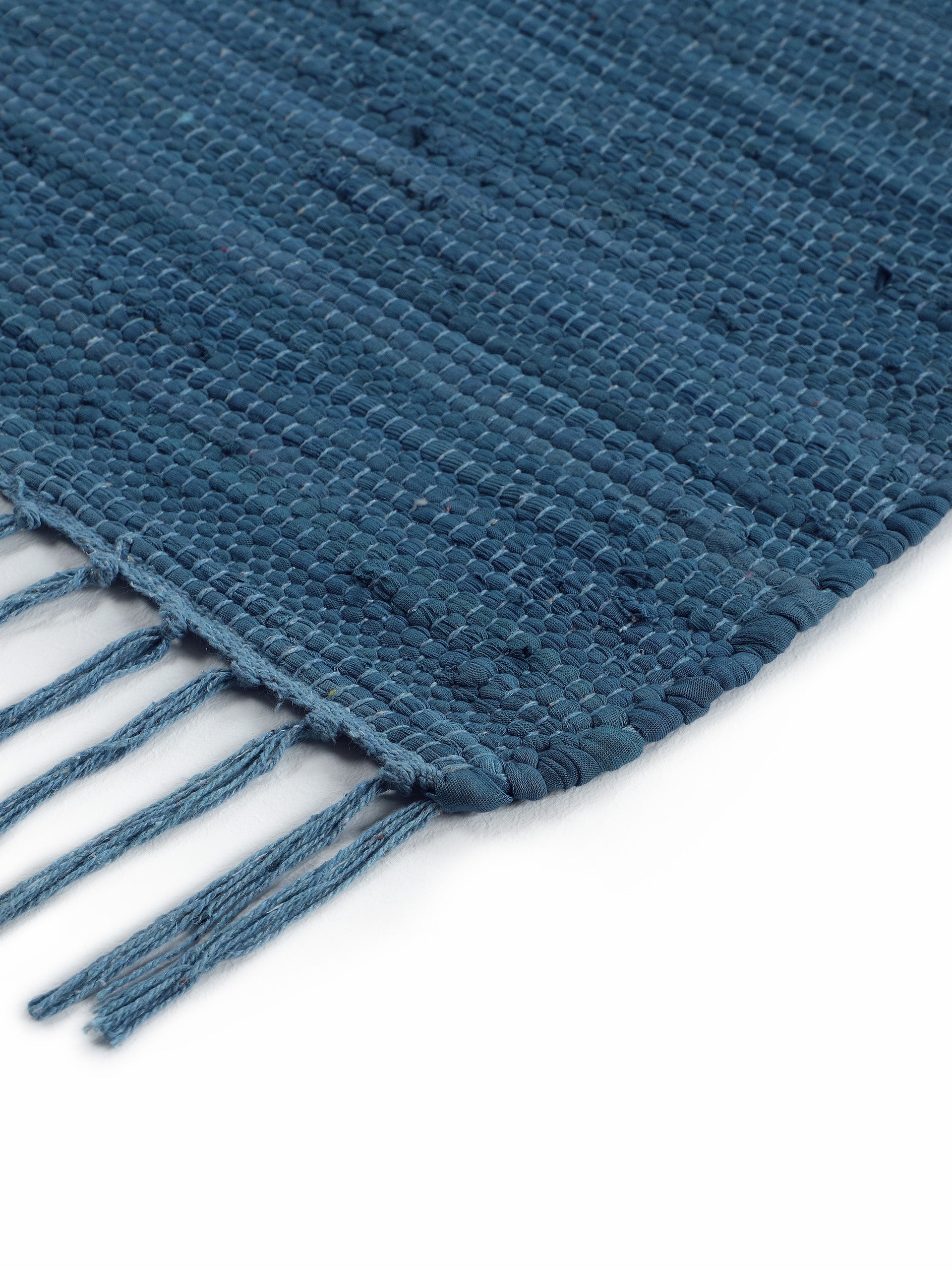 Kelim Chindi Uni Blau in blau aus baumwolle