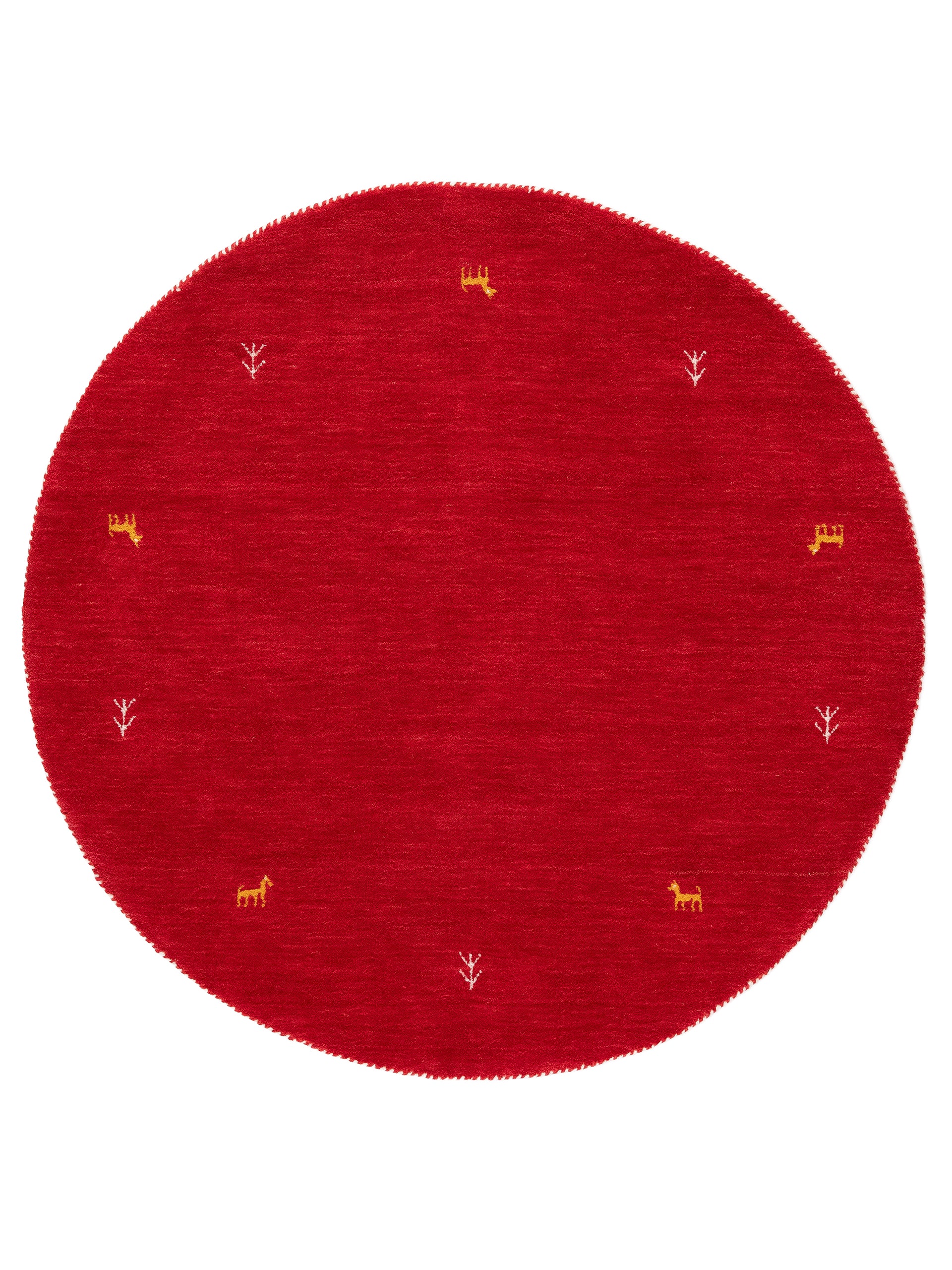 Wollteppich Gabbeh Uni Rund Rot aus Wolle