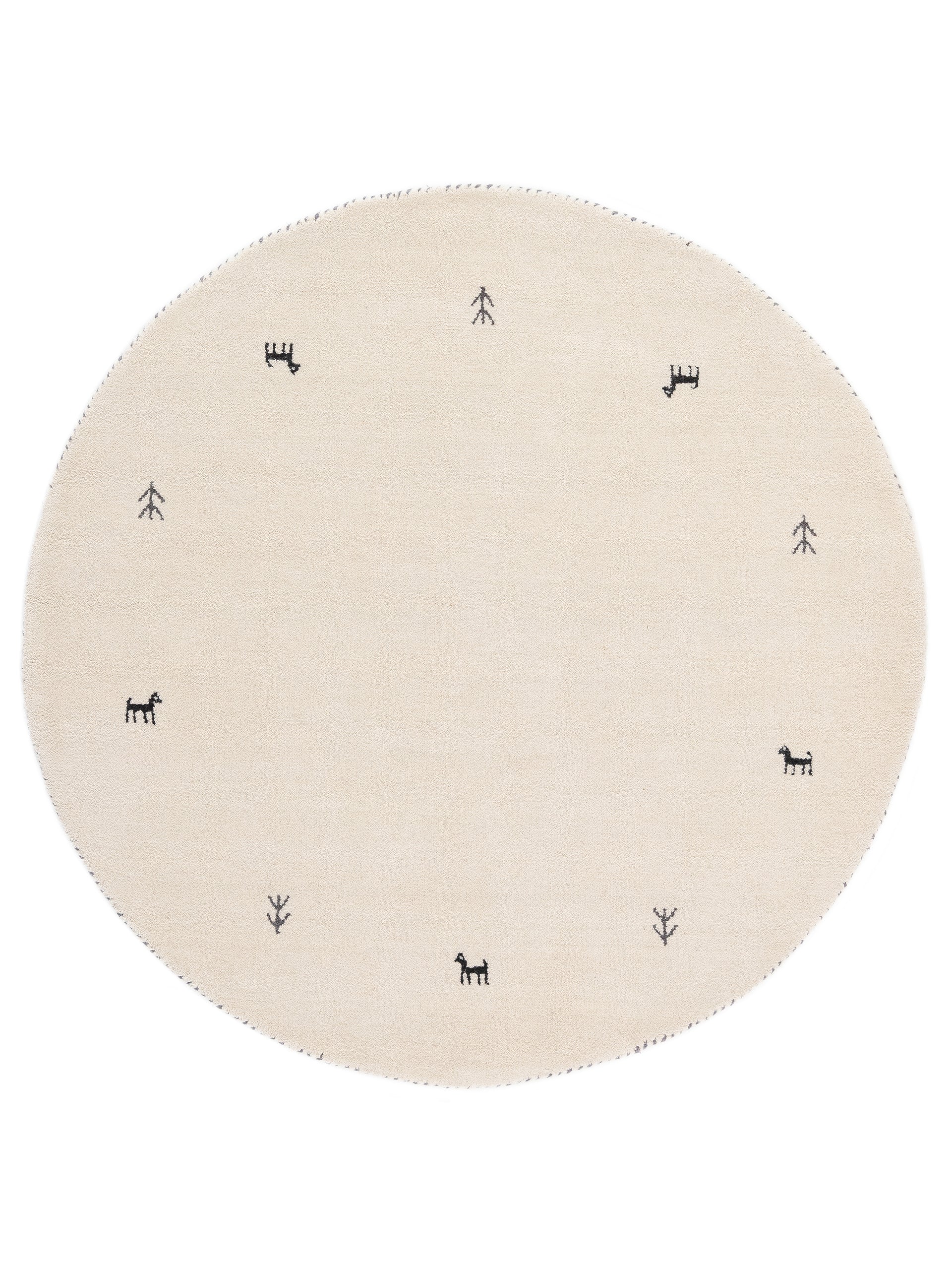 Wollteppich Gabbeh Uni Rund Weiß aus Wolle